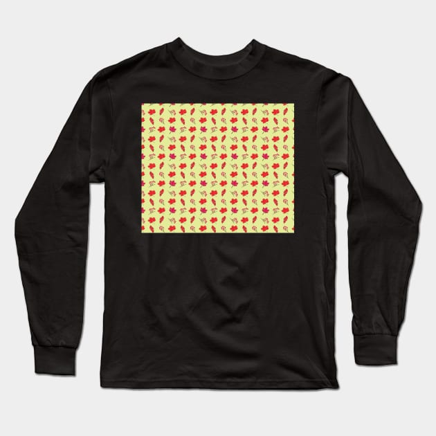 Autumn Leaves and Berries Pattern Long Sleeve T-Shirt by sarahwainwright
